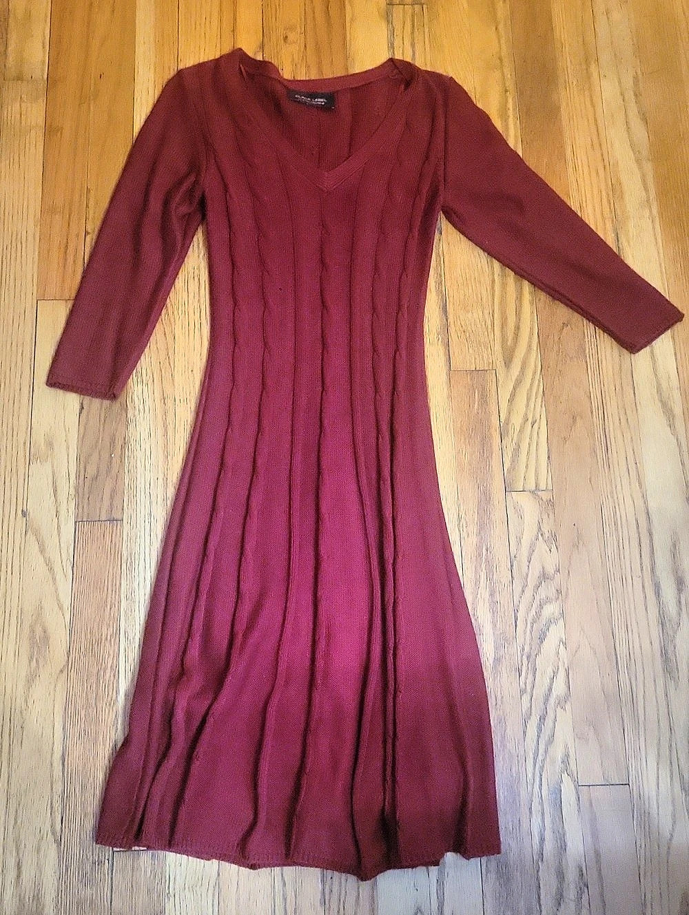 Evan-Picone Black Label Long Sleeve Knit Midi Dress in Red Size Large Like New